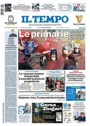 Prima pagina Il Tempo di oggi - Quotidiano regionale