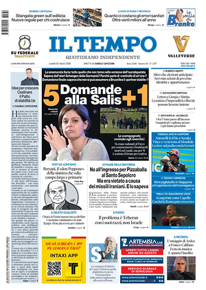 Prima pagina Il Tempo di oggi - Quotidiano regionale