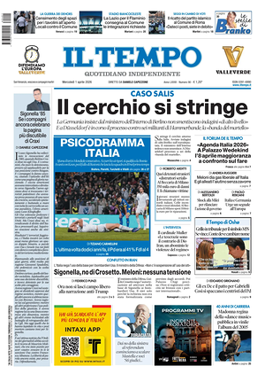 Prima pagina Il Tempo di oggi - Quotidiano regionale