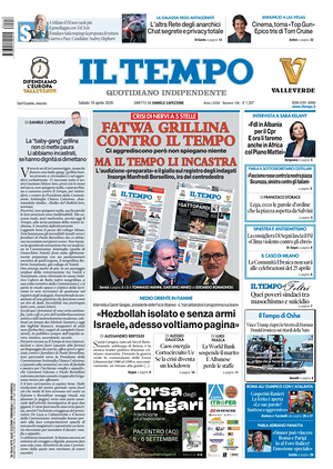 Prima pagina Il Tempo di oggi - Quotidiano regionale