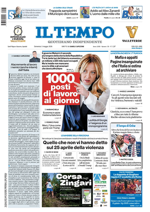 Prima pagina Il Tempo di oggi - Quotidiano regionale