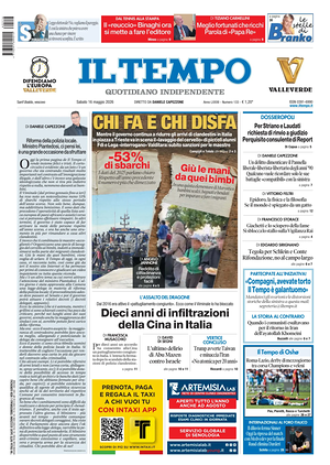Prima pagina Il Tempo di oggi - Quotidiano regionale