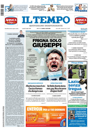 Prima pagina Il Tempo di oggi - Quotidiano regionale
