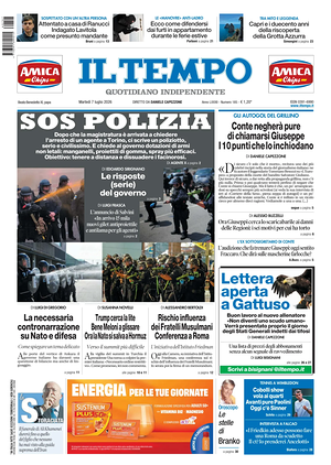 Prima pagina Il Tempo di oggi - Quotidiano regionale
