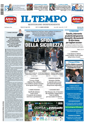 Prima pagina Il Tempo di oggi - Quotidiano regionale
