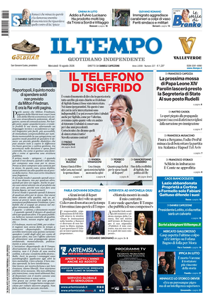 Prima pagina Il Tempo di oggi - Quotidiano regionale