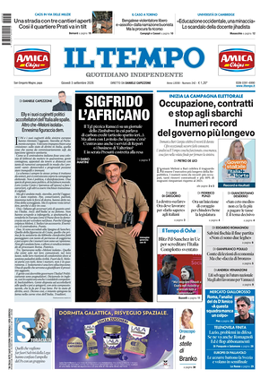 Prima pagina Il Tempo di oggi - Quotidiano regionale