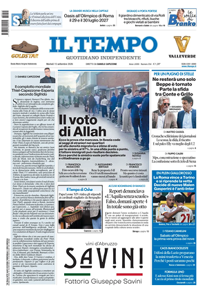 Prima pagina Il Tempo di oggi - Quotidiano regionale