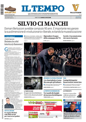Prima pagina Il Tempo di oggi - Quotidiano regionale
