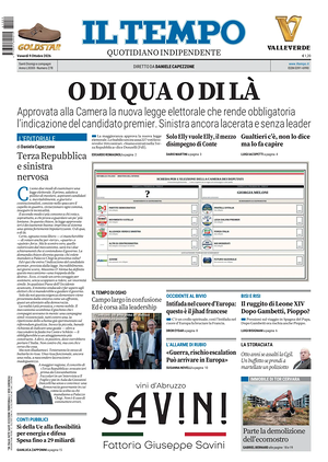 Prima pagina Il Tempo di oggi - Quotidiano regionale