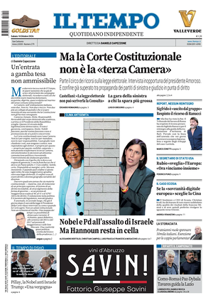 Prima pagina Il Tempo di oggi - Quotidiano regionale