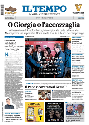 Prima pagina Il Tempo di oggi - Quotidiano regionale