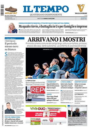 Prima pagina Il Tempo di oggi - Quotidiano regionale