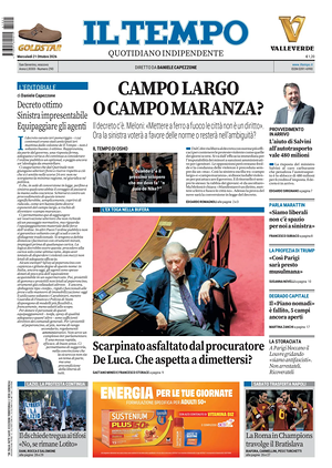 Prima pagina Il Tempo di oggi - Quotidiano regionale