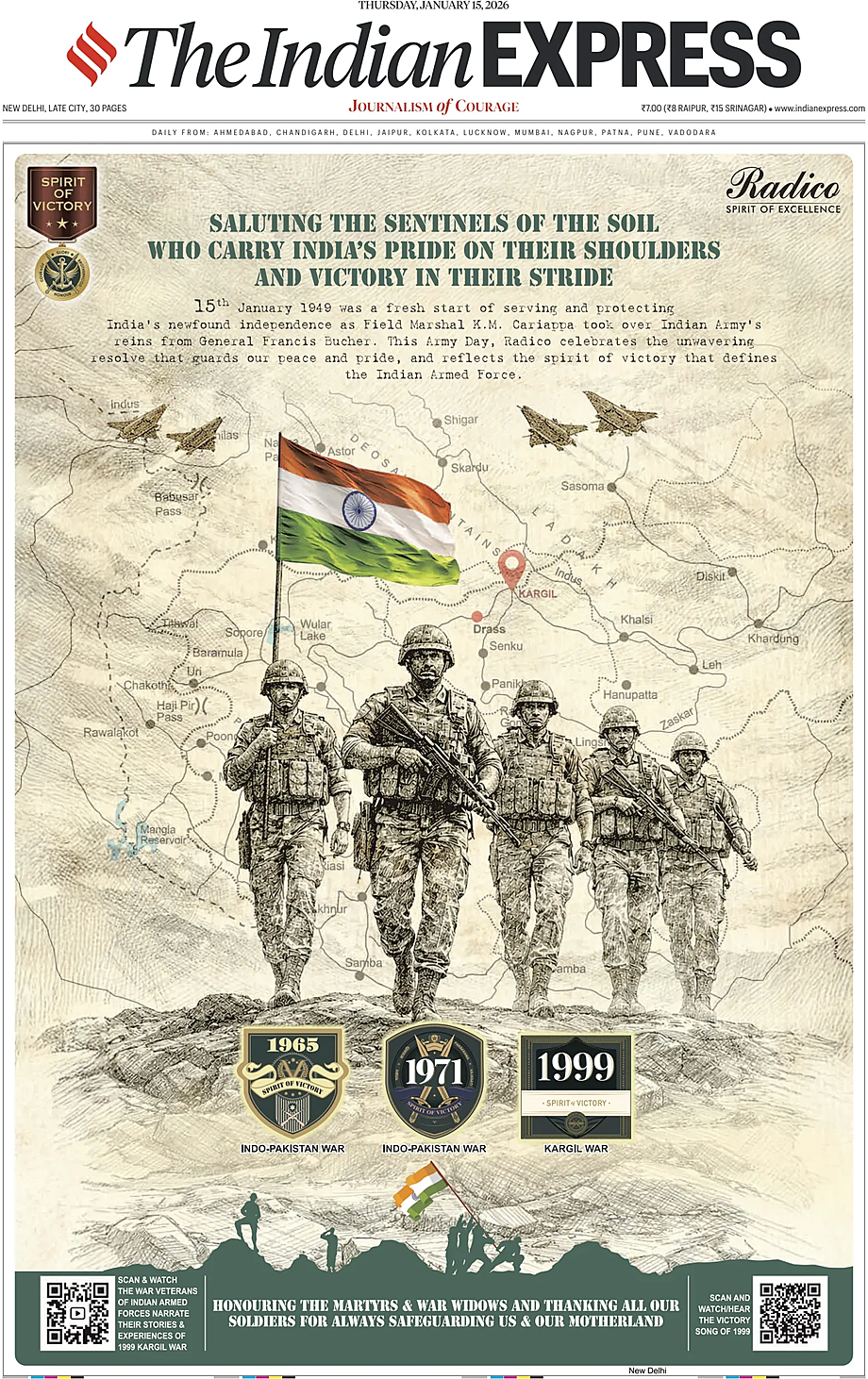 Prima pagina The Indian Express di oggi - Edicola 15 Gennaio 2026