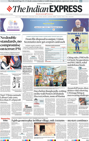 Prima pagina The Indian Express di oggi - Quotidiano estero