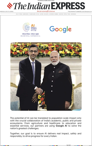 Prima pagina The Indian Express di oggi - Quotidiano estero