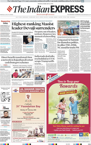 Prima pagina The Indian Express di oggi - Quotidiano estero