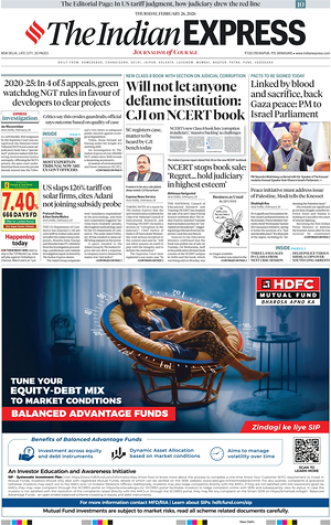 Prima pagina The Indian Express di oggi - Quotidiano estero