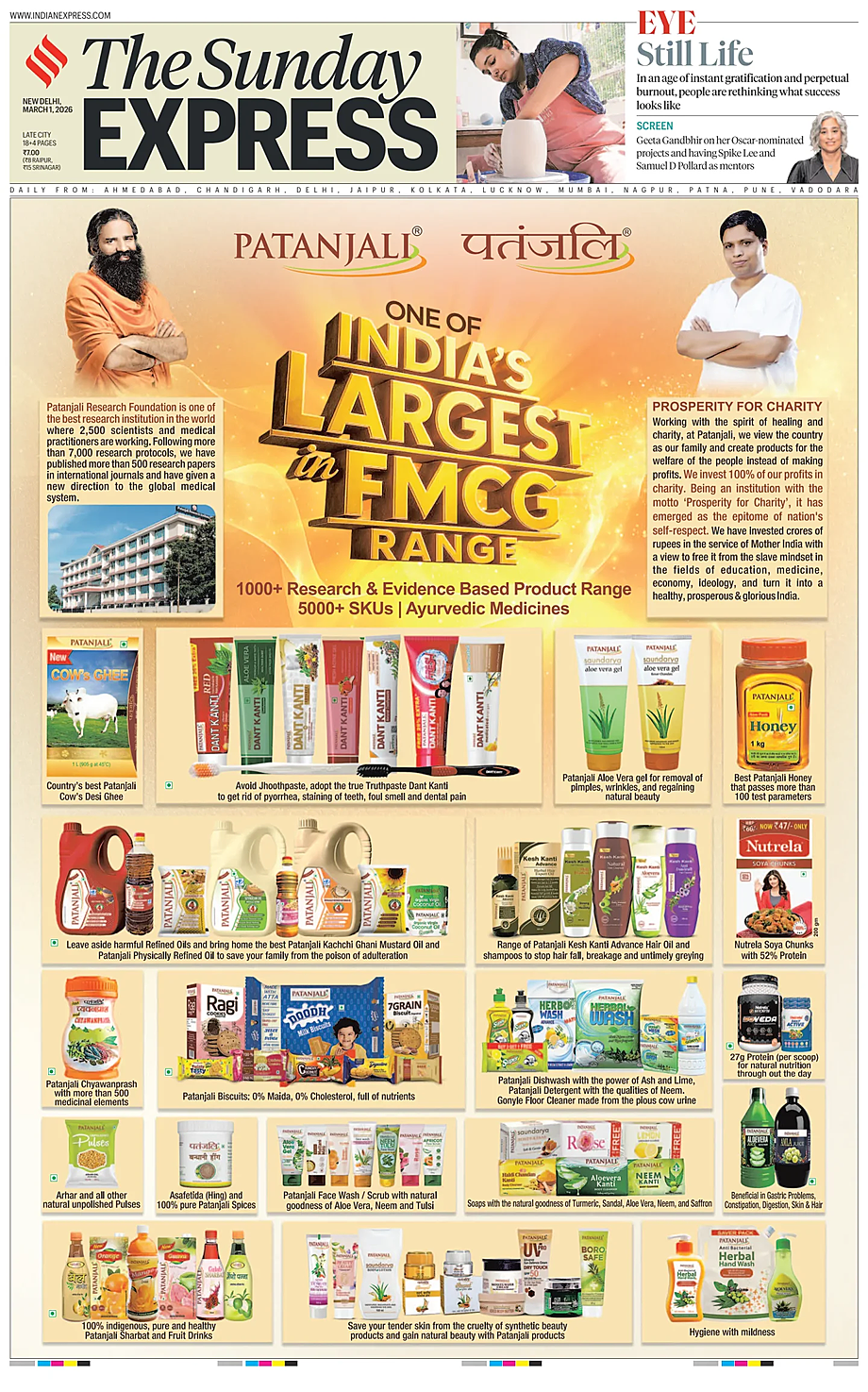 Prima pagina The Indian Express di oggi - Edicola 1 Marzo 2026