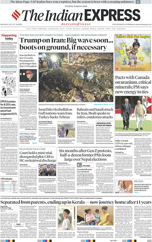 Prima pagina The Indian Express di oggi - Quotidiano estero