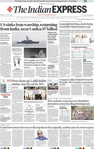 Prima pagina The Indian Express di oggi - Quotidiano estero