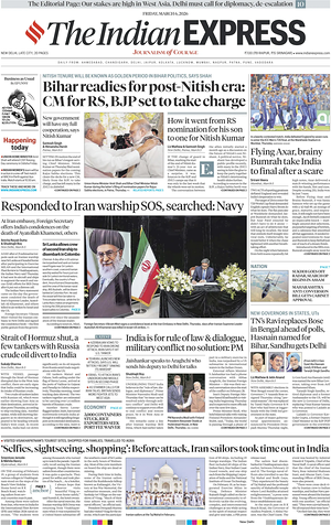 Prima pagina The Indian Express di oggi - Quotidiano estero