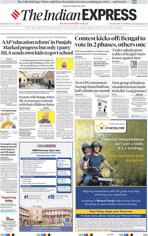 Prima pagina The Indian Express di oggi - Quotidiano estero