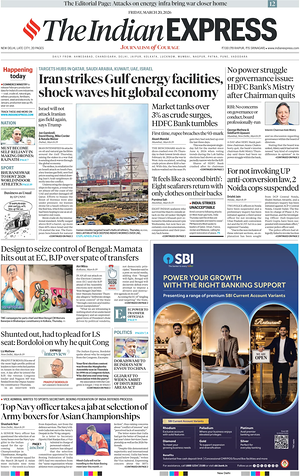 Prima pagina The Indian Express di oggi - Quotidiano estero