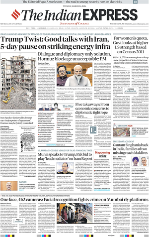 Prima pagina The Indian Express di oggi - Quotidiano estero