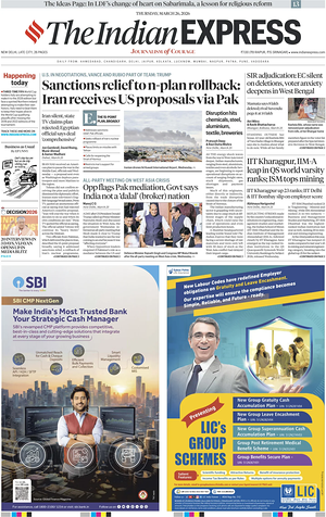 Prima pagina The Indian Express di oggi - Quotidiano estero