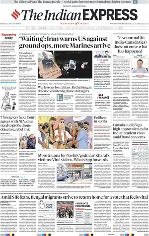 Prima pagina The Indian Express di oggi - Quotidiano estero