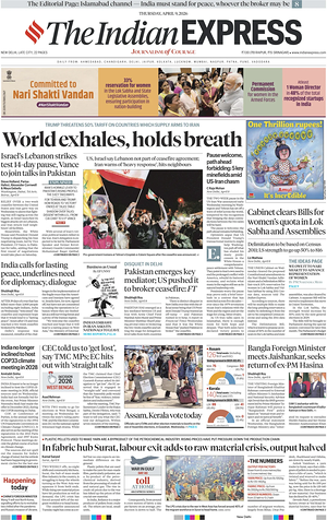 Prima pagina The Indian Express di oggi - Quotidiano estero