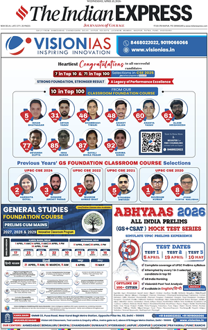 Prima pagina The Indian Express di oggi - Quotidiano estero