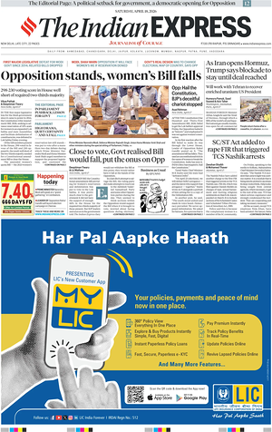 Prima pagina The Indian Express di oggi - Quotidiano estero