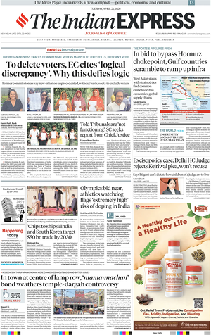 Prima pagina The Indian Express di oggi - Quotidiano estero