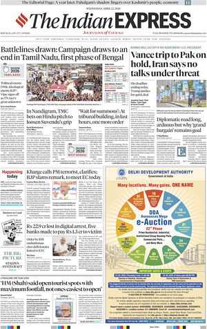Prima pagina The Indian Express di oggi - Quotidiano estero