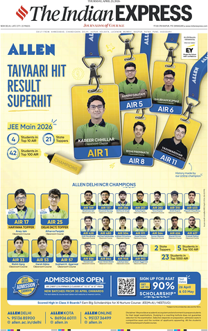 Prima pagina The Indian Express di oggi - Quotidiano estero