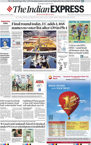 Prima pagina The Indian Express di oggi - Quotidiano estero