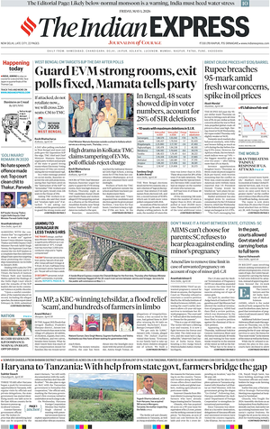 Prima pagina The Indian Express di oggi - Quotidiano estero