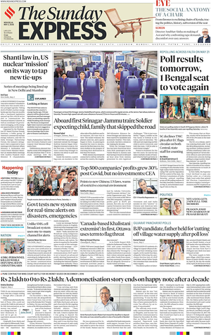 Prima pagina The Indian Express di oggi - Quotidiano estero