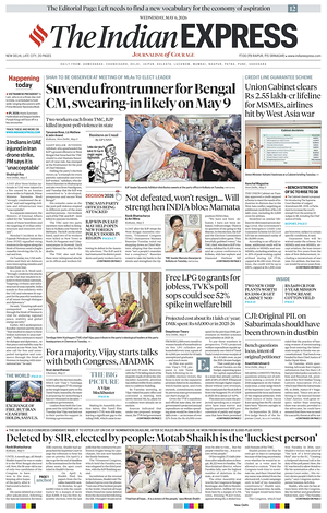Prima pagina The Indian Express di oggi - Quotidiano estero
