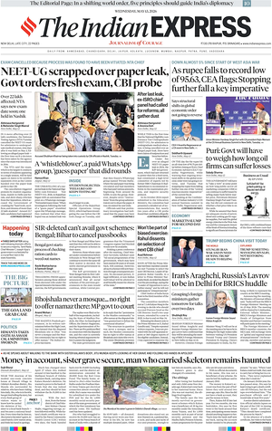 Prima pagina The Indian Express di oggi - Quotidiano estero