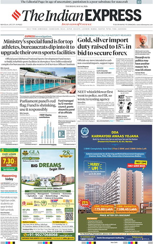 Prima pagina The Indian Express di oggi - Quotidiano estero
