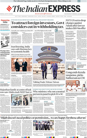 Prima pagina The Indian Express di oggi - Quotidiano estero