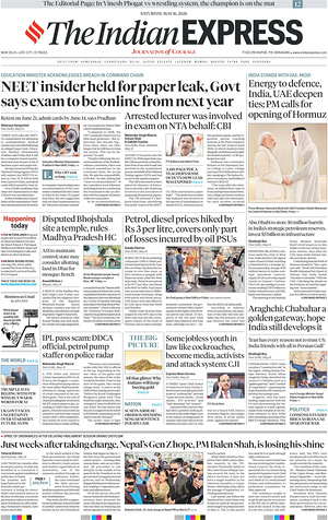 Prima pagina The Indian Express di oggi - Quotidiano estero