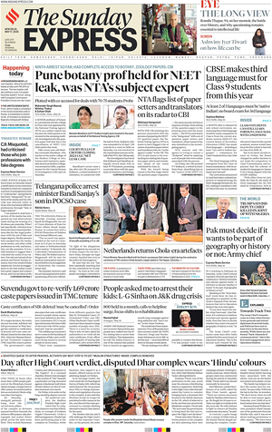 Prima pagina The Indian Express di oggi - Quotidiano estero