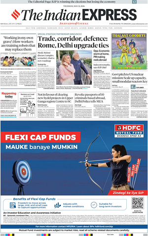 Prima pagina The Indian Express di oggi - Quotidiano estero