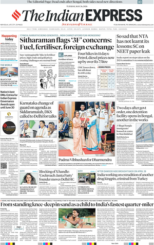 Prima pagina The Indian Express di oggi - Quotidiano estero