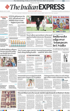 Prima pagina The Indian Express di oggi - Quotidiano estero
